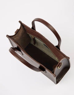 Jackie Midi Bag with Webbing Strap Classic Leather Chocolate Brown