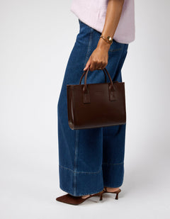 Jackie Midi Bag with Webbing Strap Classic Leather Chocolate Brown