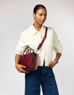 Jackie Midi Bag with Webbing Strap Classic Leather Dark Cherry