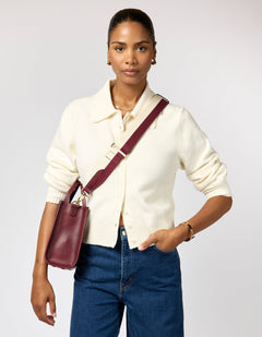 Jackie Midi Bag with Webbing Strap Classic Leather Dark Cherry