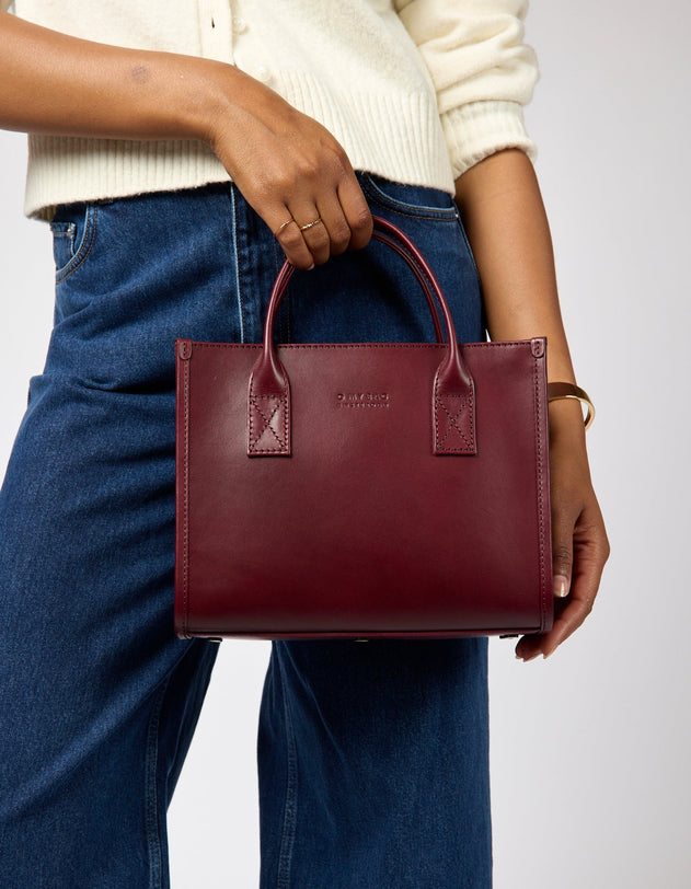 Jackie Midi Bag with Webbing Strap Classic Leather Dark Cherry