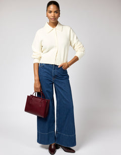 Jackie Midi Bag with Webbing Strap Classic Leather Dark Cherry
