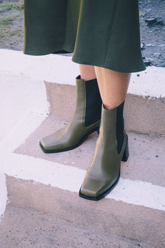 Squared Heel Boots Khaki