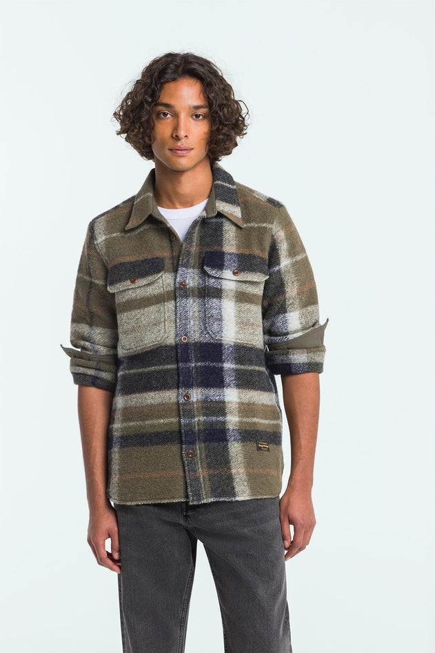 Men's Kogyoku Overshirt Burnt Olive Green Check