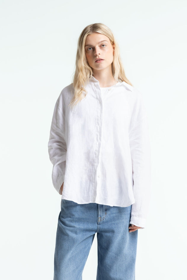 Helen Linen Button-Up Shirt Optical White