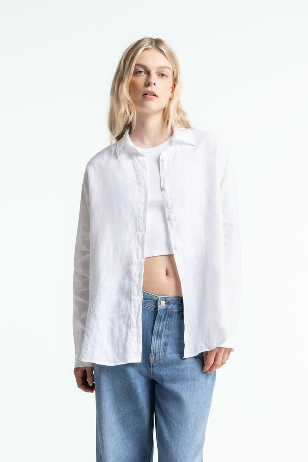 Helen Linen Button-Up Shirt Optical White