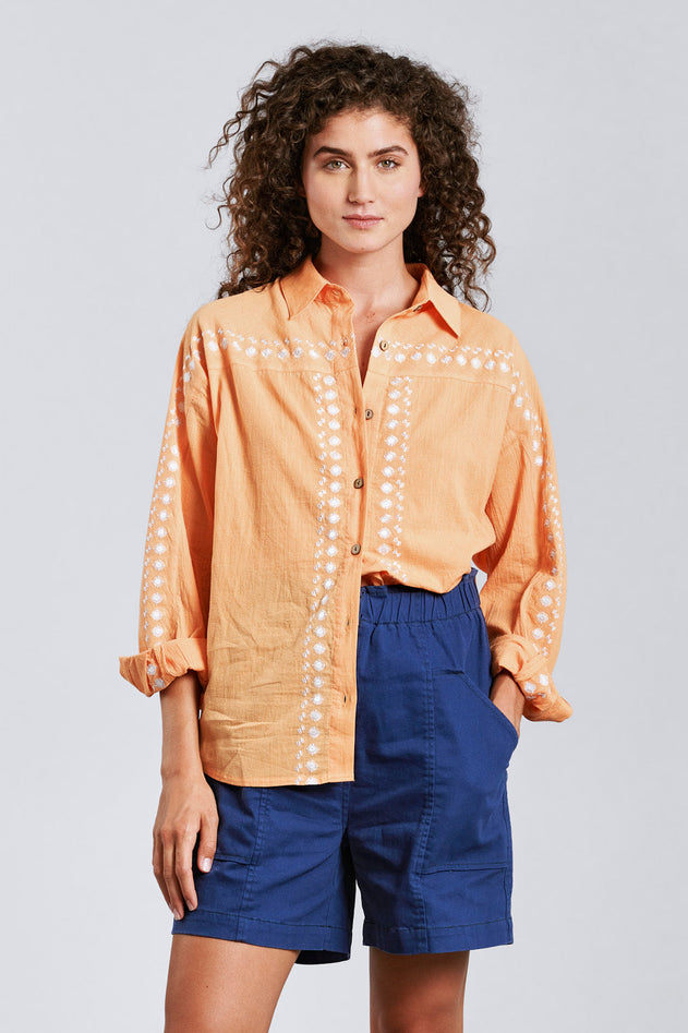 Hanako Embroidery Shirt Cantaloupe Orange