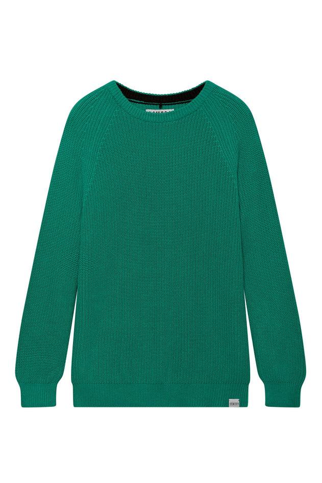 Green organic cotton sweater, front view