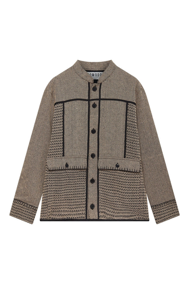 Yulio Hand Loomed Cotton Patchwork Jacket Beige