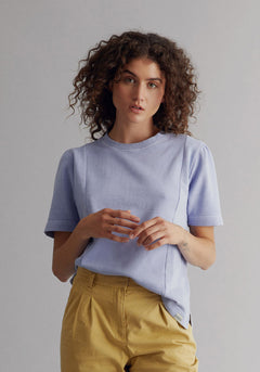 Lavender organic cotton sweater, front view