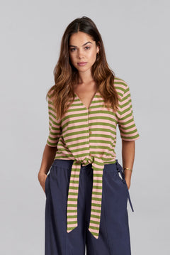 Freesia Sleeveless Top Stripes Pink and Green