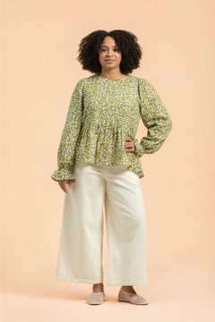 Flounce Blouse Flora Olive
