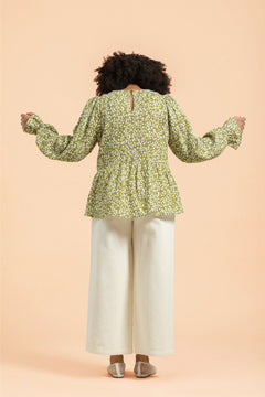 Flounce Blouse Flora Olive