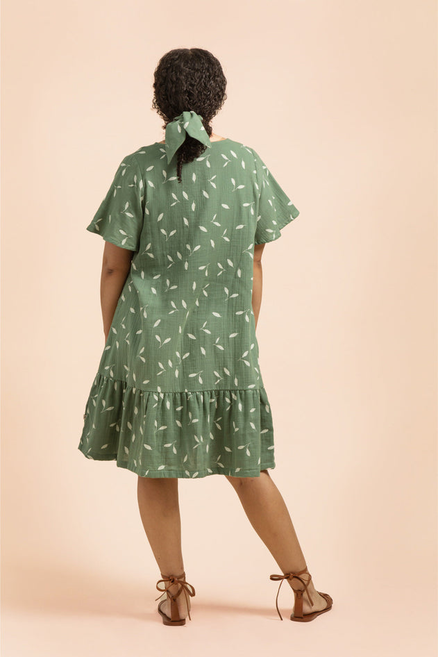 Frill Button Dress Sage Wind