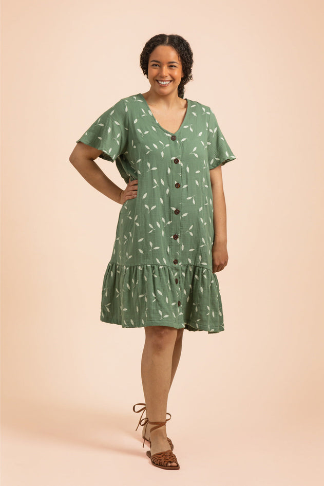 Frill Button Dress Sage Wind