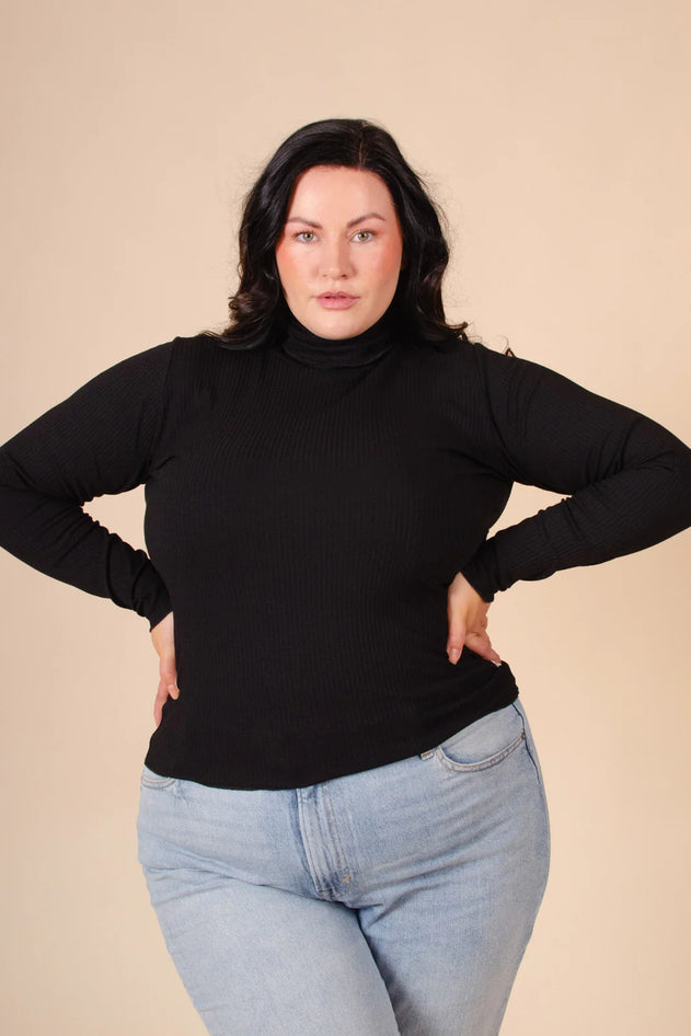 Rib Rollneck Long Sleeve Black