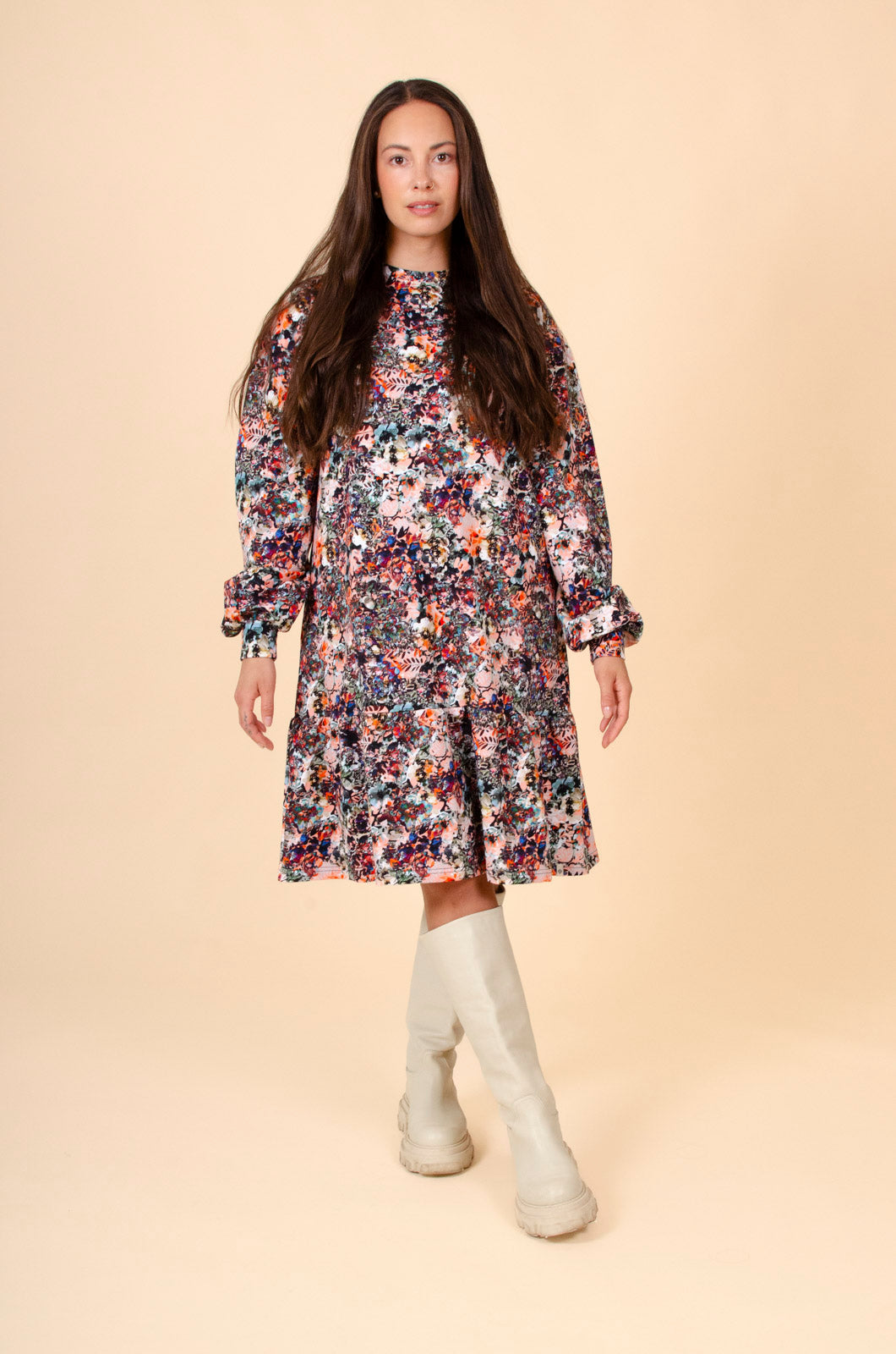 Ruffle Sweatshirt Dress Blooming Forest