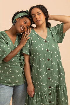 Frill Button Dress Sage Wind