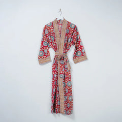 Hand Printed Cotton Kimono Cut Long