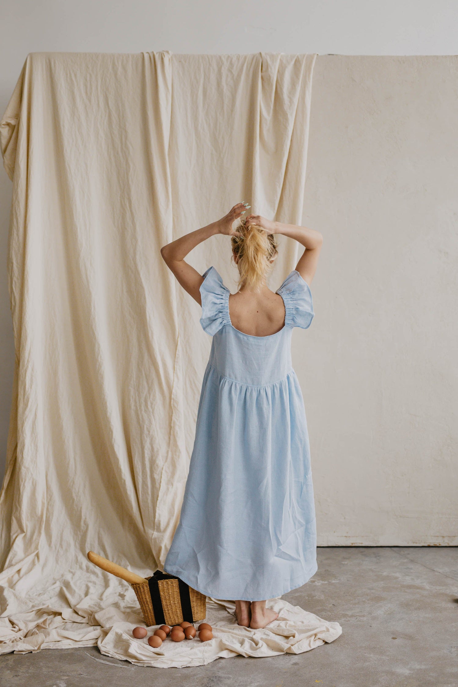 Ona Linen Dress Sky Blue