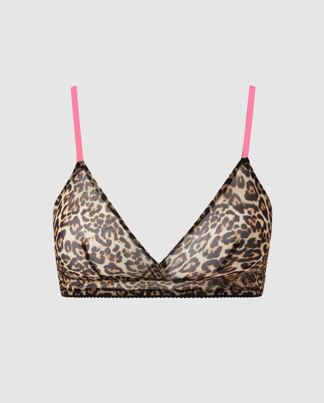 Mesh Triangle Bralette Leopard/Candy Pink