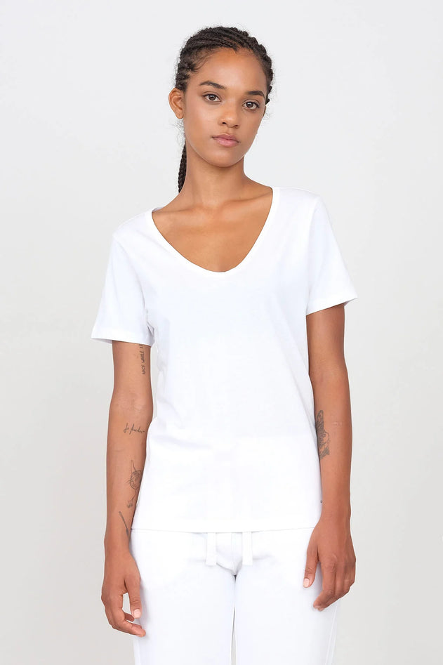 Deep Neck Jersey T-Shirt White