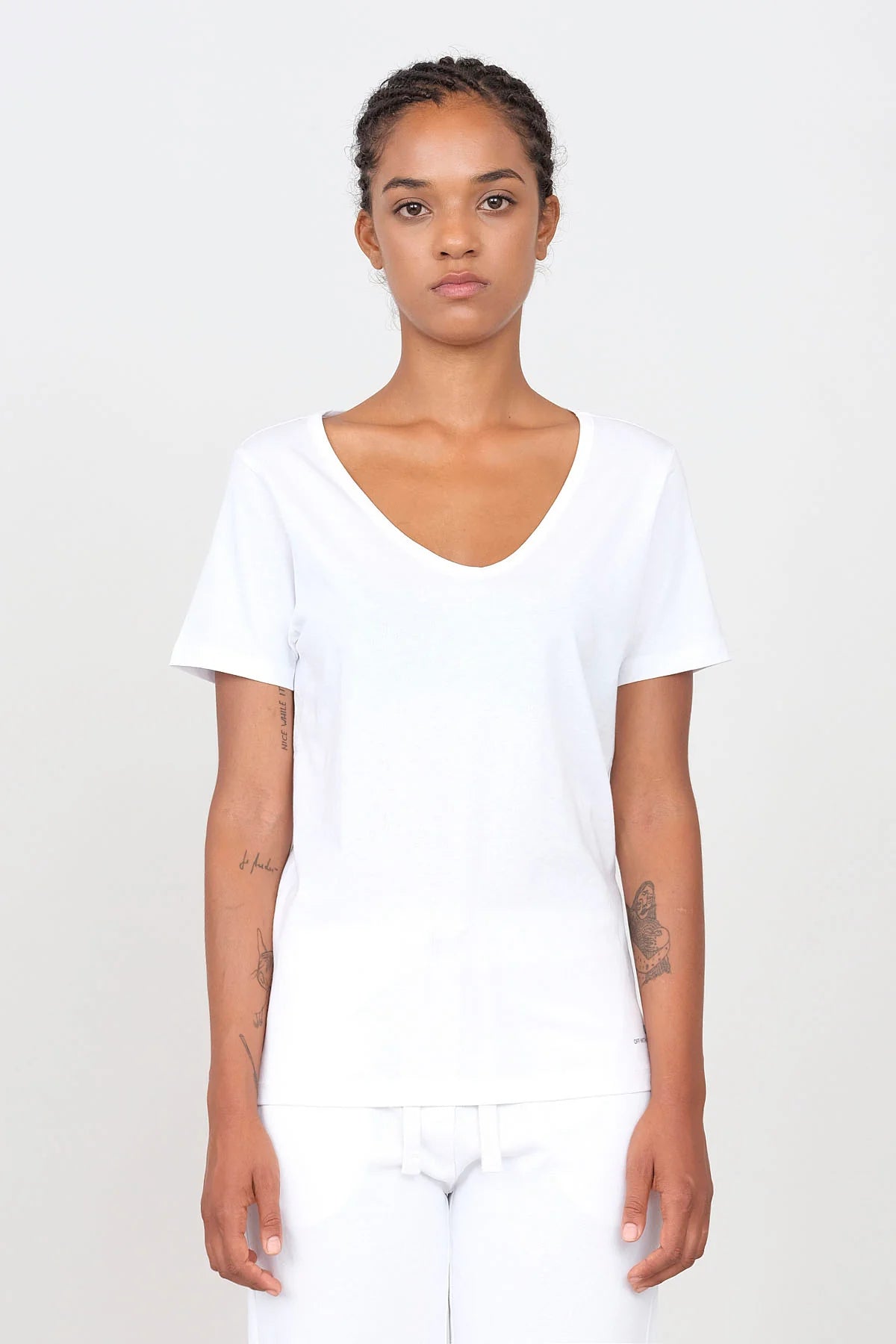 Deep Neck Jersey T-Shirt White