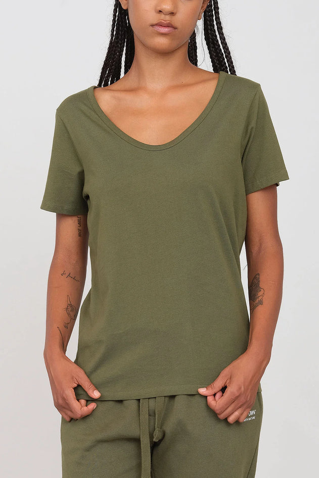 Deep Neck Jersey T-Shirt Military Green