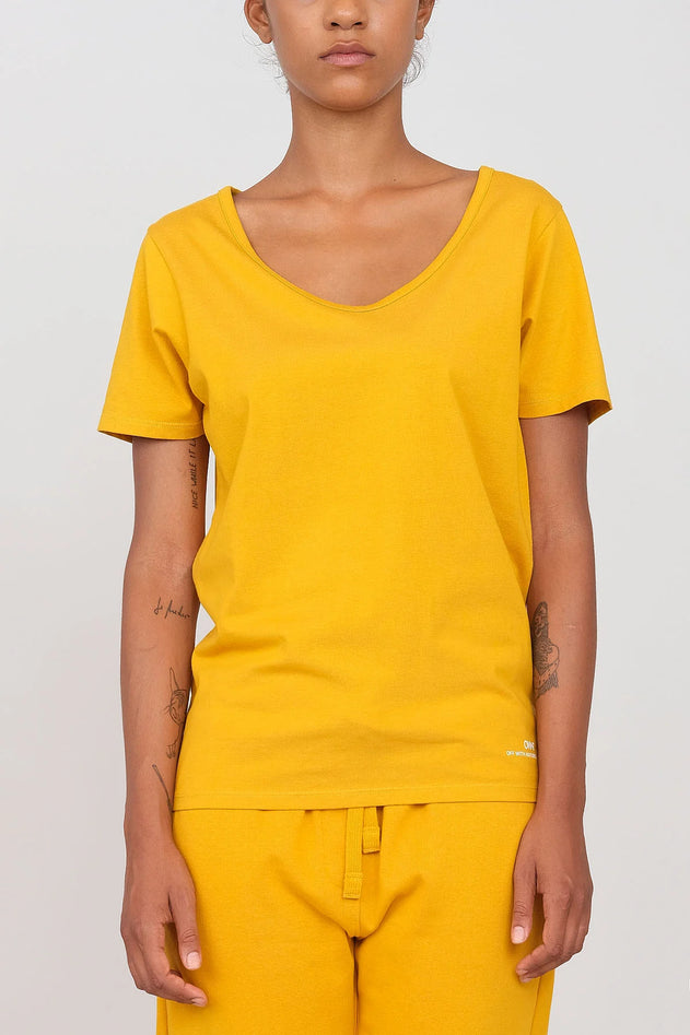 Deep Neck Jersey T-Shirt Ochre