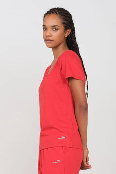 Deep Neck Jersey T-Shirt Red