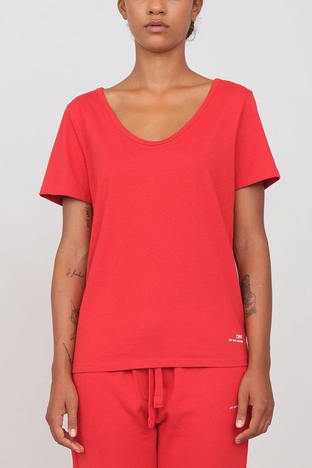 Deep Neck Jersey T-Shirt Red