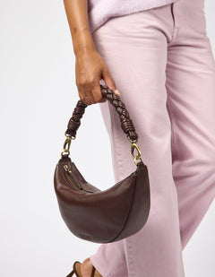 Leo Twisted Handle Bag Soft Grain Leather Chocolate Brown