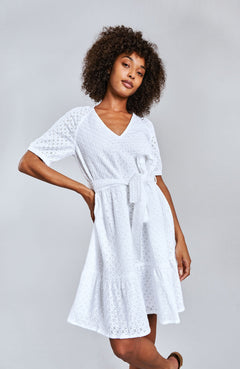 Lilia Cotton Broiderie Dress White