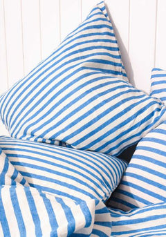 Linen Duvet Cover Set Blue Stripe
