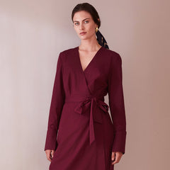 Knee Length Wrap Dress Wine Red