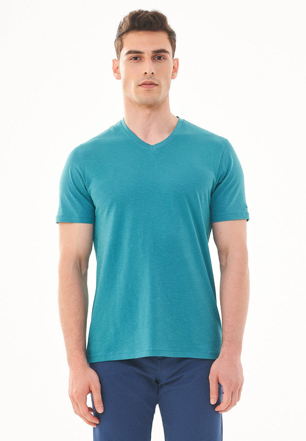 Men's Basic V-Neck T-Shirt Petrol Green