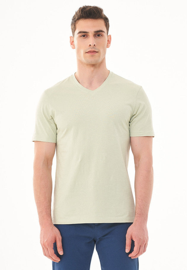 Basic V-Neck T-Shirt Soft Green