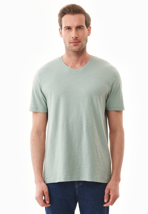Men's Basic V-Neck T-Shirt Water Green
