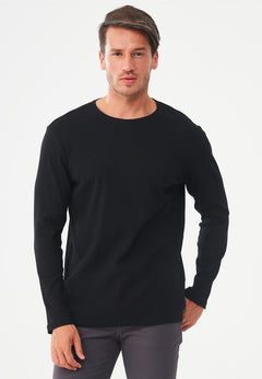 Men's Long-Sleeved Ribbed O-Neck Shirt Black