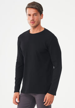 Men's Long-Sleeved Ribbed O-Neck Shirt Black