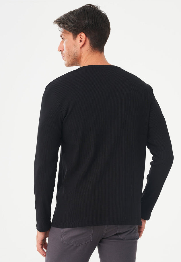 Men's Long-Sleeved Ribbed O-Neck Shirt Black