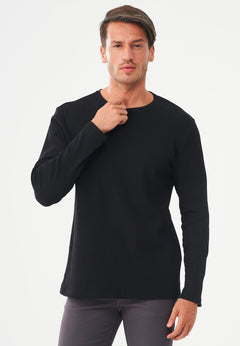 Men's Long-Sleeved Ribbed O-Neck Shirt Black