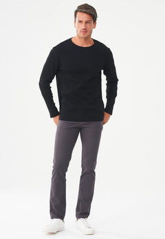 Men's Long-Sleeved Ribbed O-Neck Shirt Black