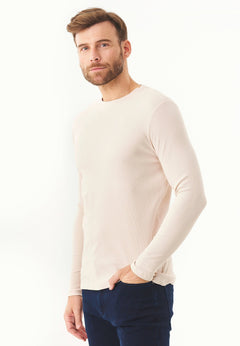 Men's Long-Sleeved Ribbed O-Neck Shirt Stone