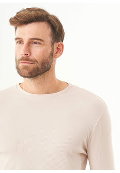 Men's Long-Sleeved Ribbed O-Neck Shirt Stone