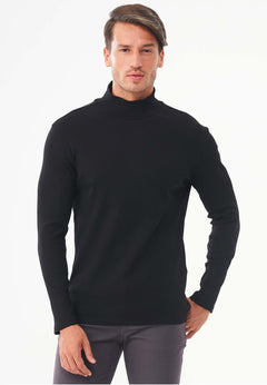 Men's Long-Sleeved Ribbed Turtleneck Shirt Black