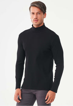 Men's Long-Sleeved Ribbed Turtleneck Shirt Black