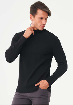 Men's Long-Sleeved Ribbed Turtleneck Shirt Black