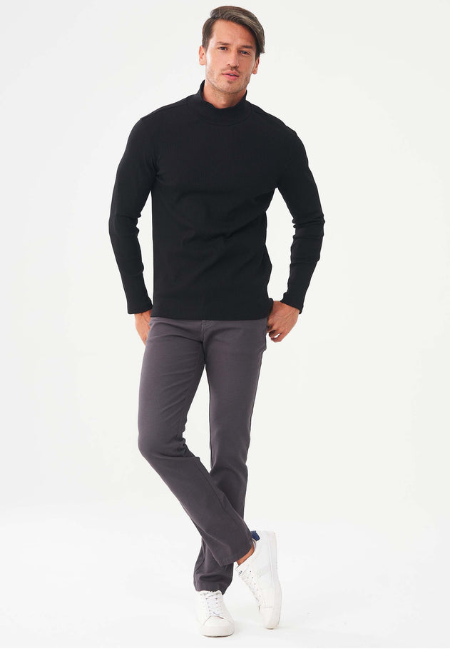 Men's Long-Sleeved Ribbed Turtleneck Shirt Black