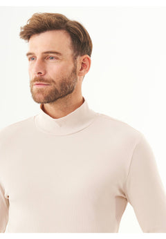 Men's Long-Sleeved Ribbed Turtleneck Shirt Stone